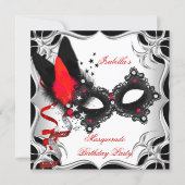 Masquerade Party Red Silver Black Mask Invitation (Front)