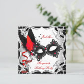 Masquerade Party Red Silver Black Mask Invitation (Standing Front)