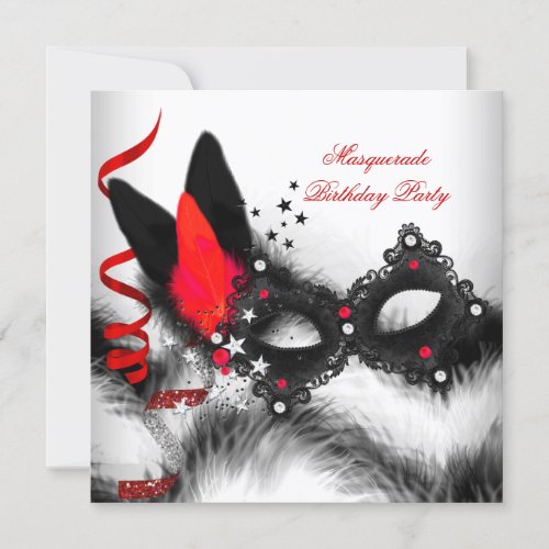 Masquerade Party Red White Black Mask Invitation