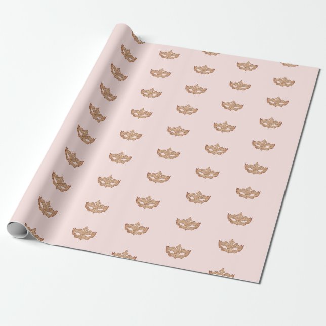 Masquerade party rose gold mask wrapping paper (Unrolled)