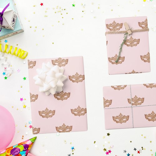 Masquerade party rose gold mask wrapping paper sheets