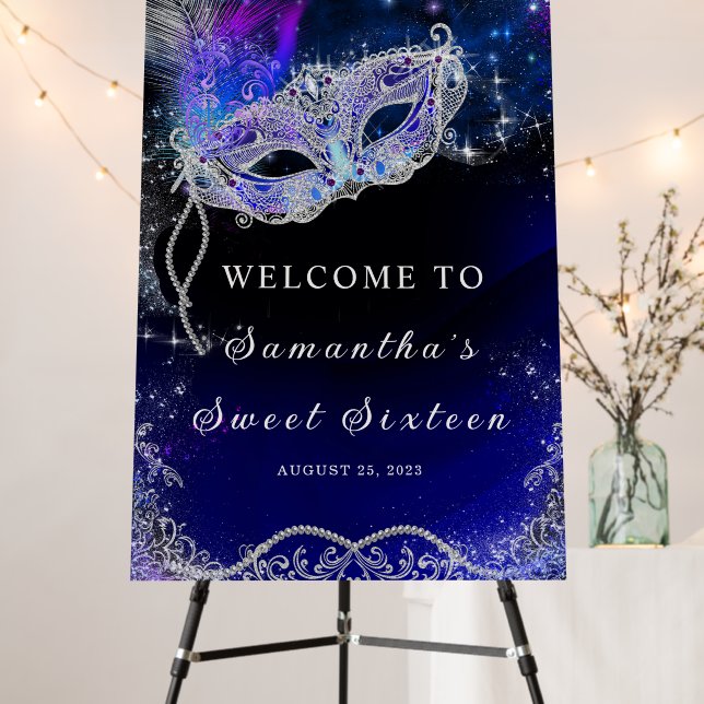 Masquerade Party Sweet Sixteen Welcome Foam Board (In Situ (Stand))