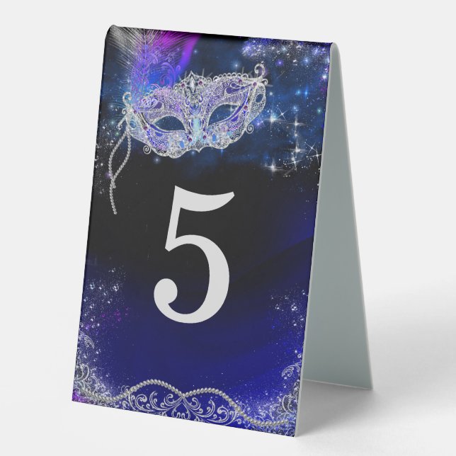 Masquerade Party Table Numbers card Tent (Front)