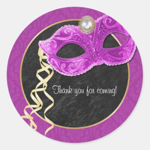 Masquerade Party Thank You Sticker _ hot pink