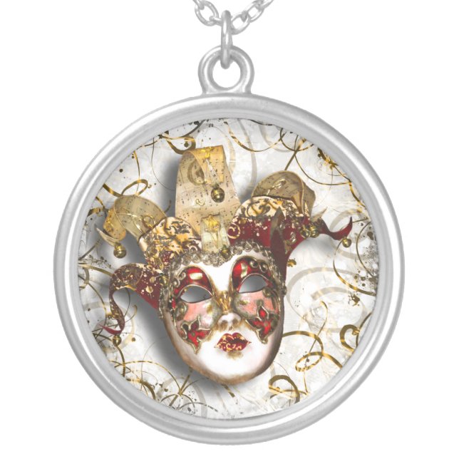 Masquerade party Venetian masked ball Silver Plated Necklace (Front)