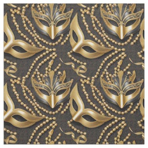 Masquerade Pattern Beads Masks Black Gold ID1031 Fabric