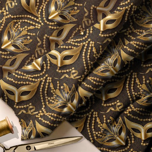 Masquerade Pattern Beads Masks Black Gold ID1031 Fabric