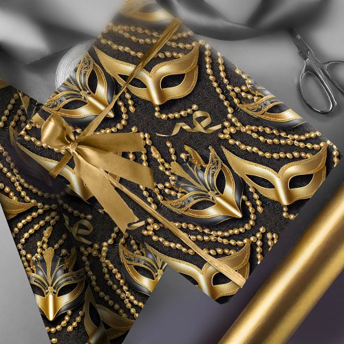 Masquerade Pattern Beads Masks Black Gold ID1031 Wrapping Paper