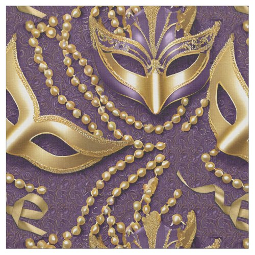 Masquerade Pattern Beads Masks Purple Gold ID1031 Fabric