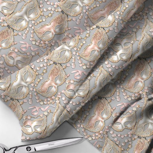 Masquerade Pattern Beads Masks Rose Gold ID1031 Fabric