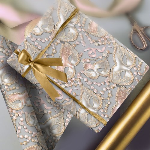 Masquerade Pattern Beads Masks Rose Gold ID1031 Wrapping Paper