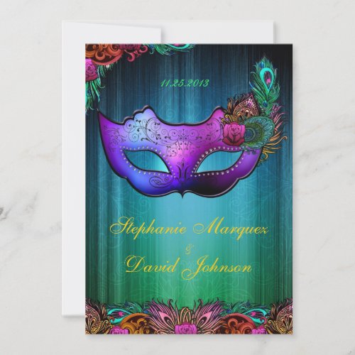 Masquerade Peacock Mask Wedding Invitation