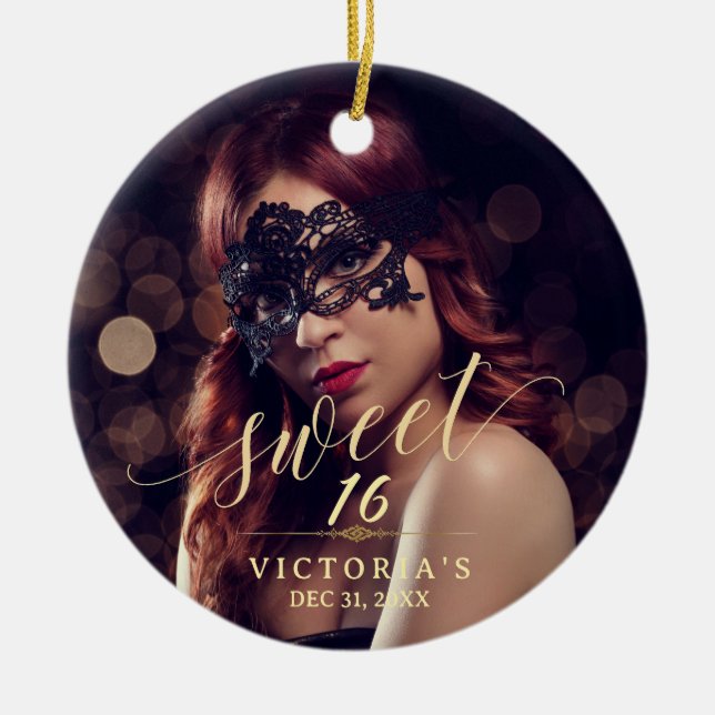 Masquerade Photo Sweet 16 Ceramic Ornament (Front)