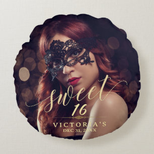 Masquerade Photo Sweet 16 Round Pillow