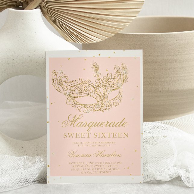 Masquerade pink gold glitter mask budget Sweet 16 (Creator Uploaded)