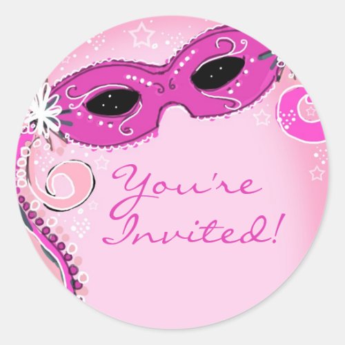 Masquerade Pink Mask Sweet 16 Quinceanera Party Classic Round Sticker