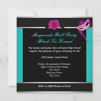 Masquerade Prom High School Dance Blue Pink Invitation