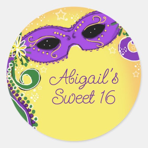Masquerade Purple and Yellow Mask Sweet 16 Classic Round Sticker