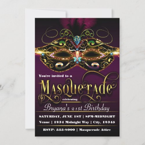 MASQUERADE Purple Colorful Mask Party Invitations