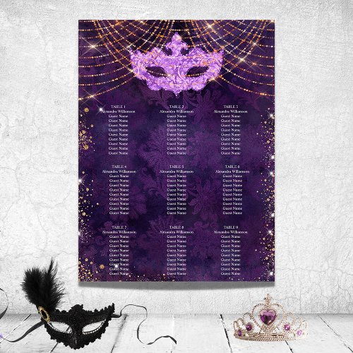 Masquerade purple glitter 9 tables seating chart