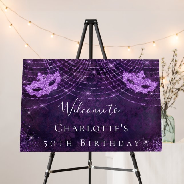 Masquerade purple glitter dust birthday party foam board (In Situ (Stand))