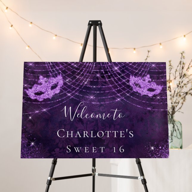 Masquerade purple glitter dust Sweet 16 birthday Foam Board (In Situ (Stand))