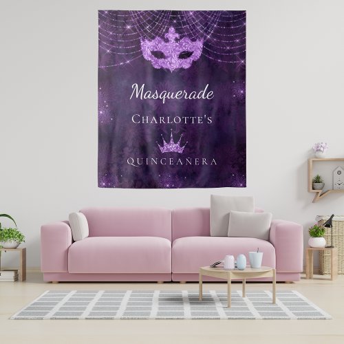 Masquerade purple glitter Quinceanera birthday Tapestry