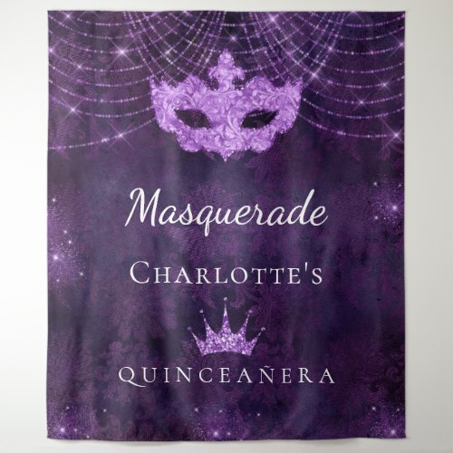 Masquerade purple glitter Quinceanera birthday Tapestry