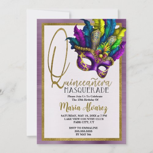 Masquerade Purple Gold Quinceanera  Invitation