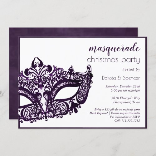 Masquerade Purple Mask  Mardi Gras Holiday Party Invitation