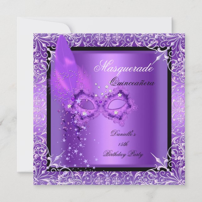 Masquerade Purple Mask Quinceanera Party Invitation (Front)