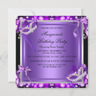 Masquerade Purple Pink Masks Birthday Party 2 Invitation