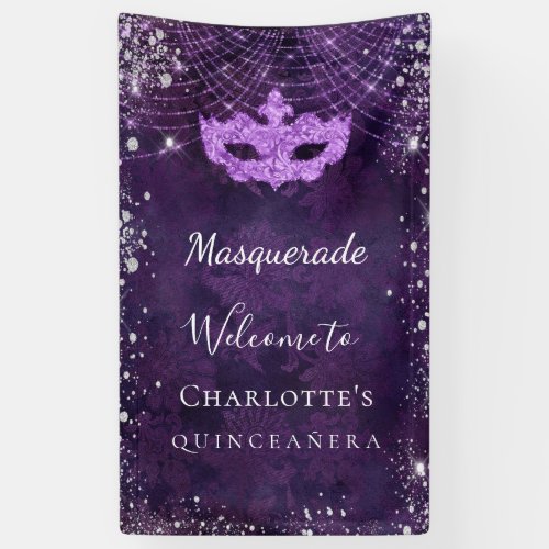 Masquerade purple silver glitter dust Quinceanera Banner