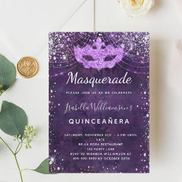 Masquerade purple silver glitter dust Quinceanera Invitation