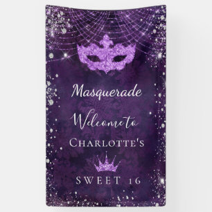 Masquerade purple silver glitter dust Sweet 16 Banner