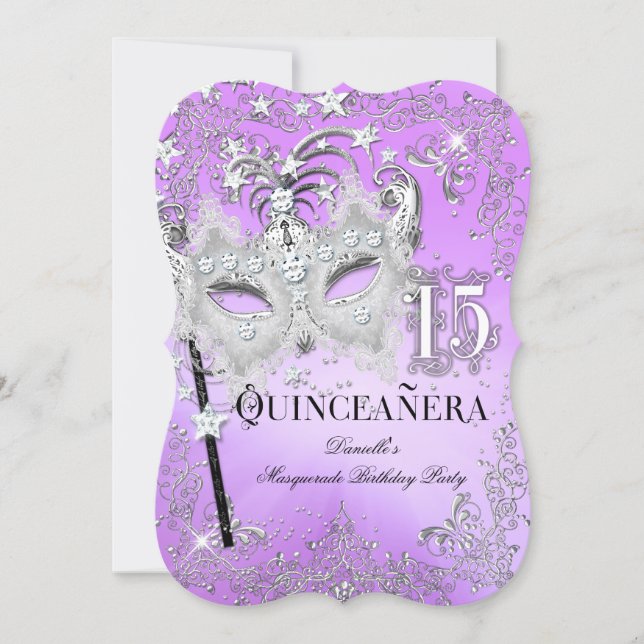Masquerade Purple Silver Quinceanera Birthday Invitation (Front)