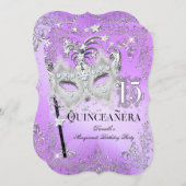 Masquerade Purple Silver Quinceanera Birthday Invitation (Front/Back)