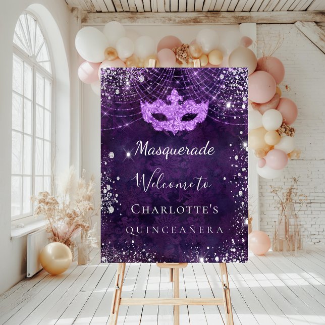 Masquerade purple silver Quinceanera welcome Foam Board (Creator Uploaded)