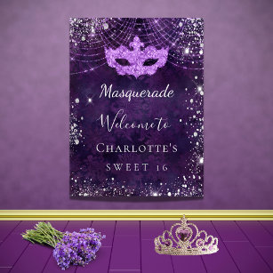 Masquerade purple silver Sweet 16 Poster