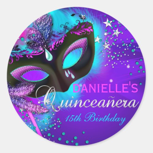 Masquerade Purple  Teal Quinceanera Sticker