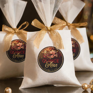 Masquerade Quince Anos Red Gold ID1031 Classic Round Sticker