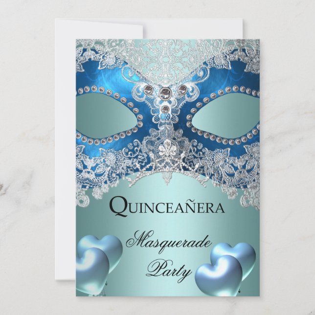 Masquerade Quinceanera 15 Blue Birthday Party Invitation (Front)