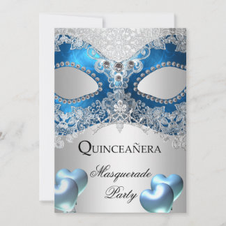 Masquerade Quinceanera 15 Blue Birthday Party Invitation