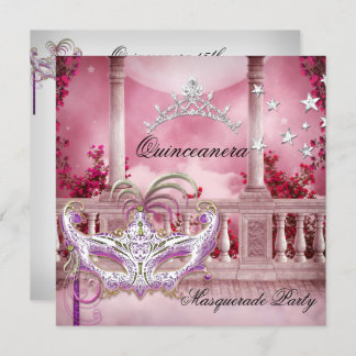 Masquerade Quinceanera 15 Pink Birthday Party Invitation