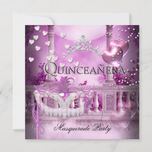 Masquerade Quinceanera 15 Pink Party Announcements