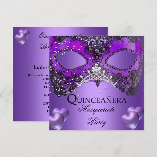 Masquerade Quinceanera 15 Purple Birthday Invite