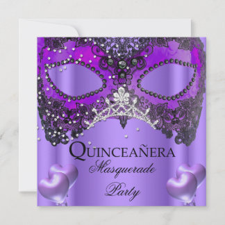 Masquerade Quinceanera 15 Purple Mask Birthday Invitation