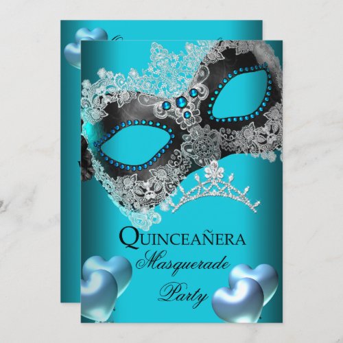 Masquerade Quinceanera 15 Teal Birthday Party Invitation
