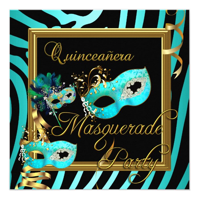 Masquerade Quinceanera 15 Zebra Birthday Party Personalized Invites