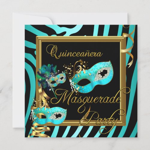 Masquerade Quinceanera 15 Zebra Birthday Party Personalized Invites